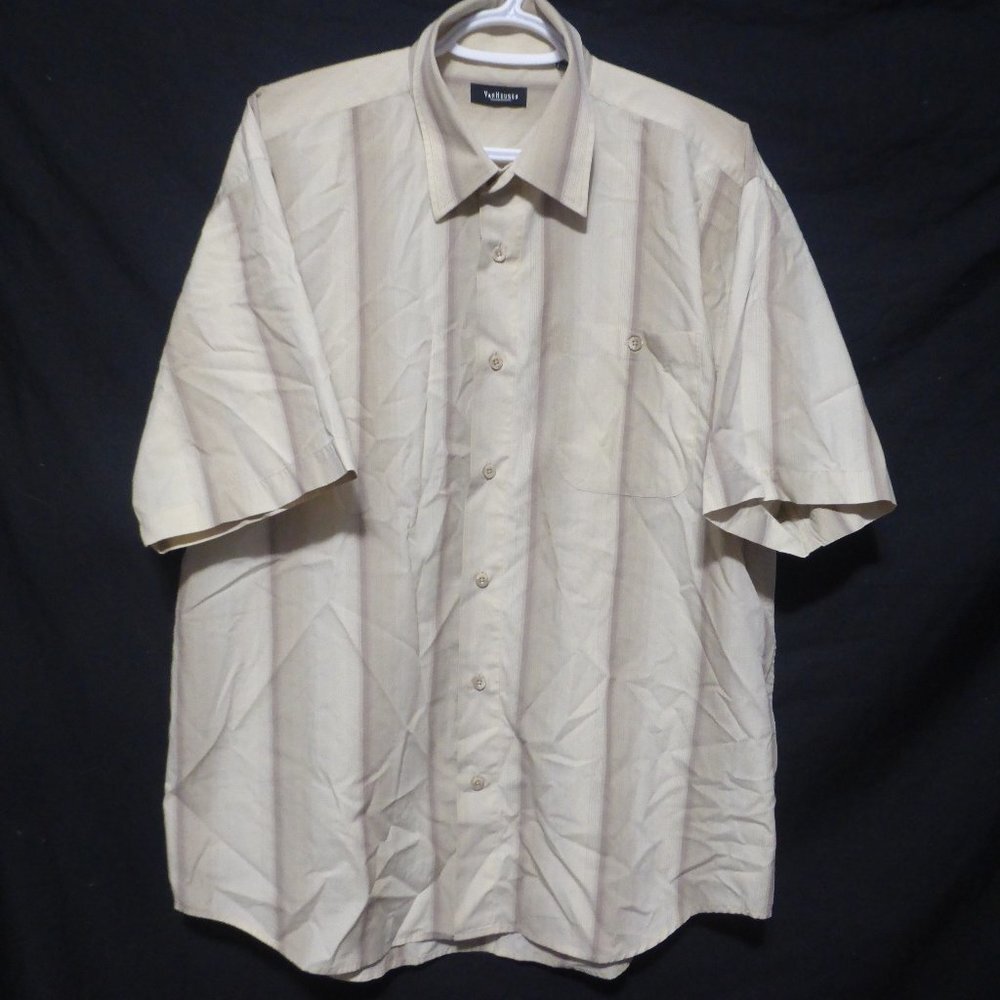 VAN HEUSEN, large, striped short sleeve button down shirt with pocket, GUC